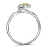 10kt White Gold Womens Round Yellow Color Enhanced Diamond Heart Ring 1/4 Cttw