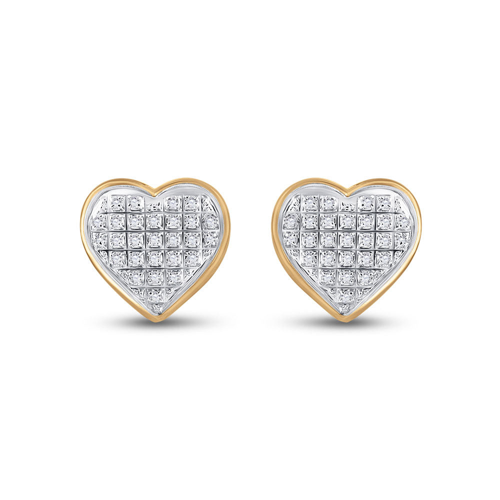 10kt Yellow Gold Womens Round Diamond Heart Cluster Earrings 1/6 Cttw