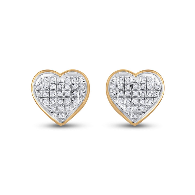 10kt Yellow Gold Womens Round Diamond Heart Cluster Earrings 1/6 Cttw