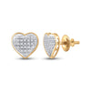 10kt Yellow Gold Womens Round Diamond Heart Cluster Earrings 1/6 Cttw