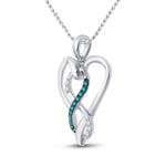 Sterling Silver Womens Round Blue Color Enhanced Diamond Heart Infinity Pendant 1/10 Cttw