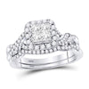 14kt White Gold Princess Diamond Twist Bridal Wedding Ring Band Set 1 Cttw