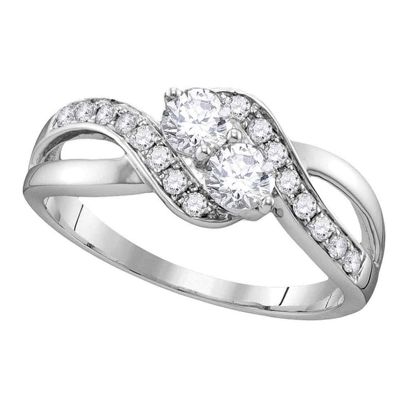 10kt White Gold Round Diamond 2-stone Bridal Wedding Engagement Ring 5/8 Cttw