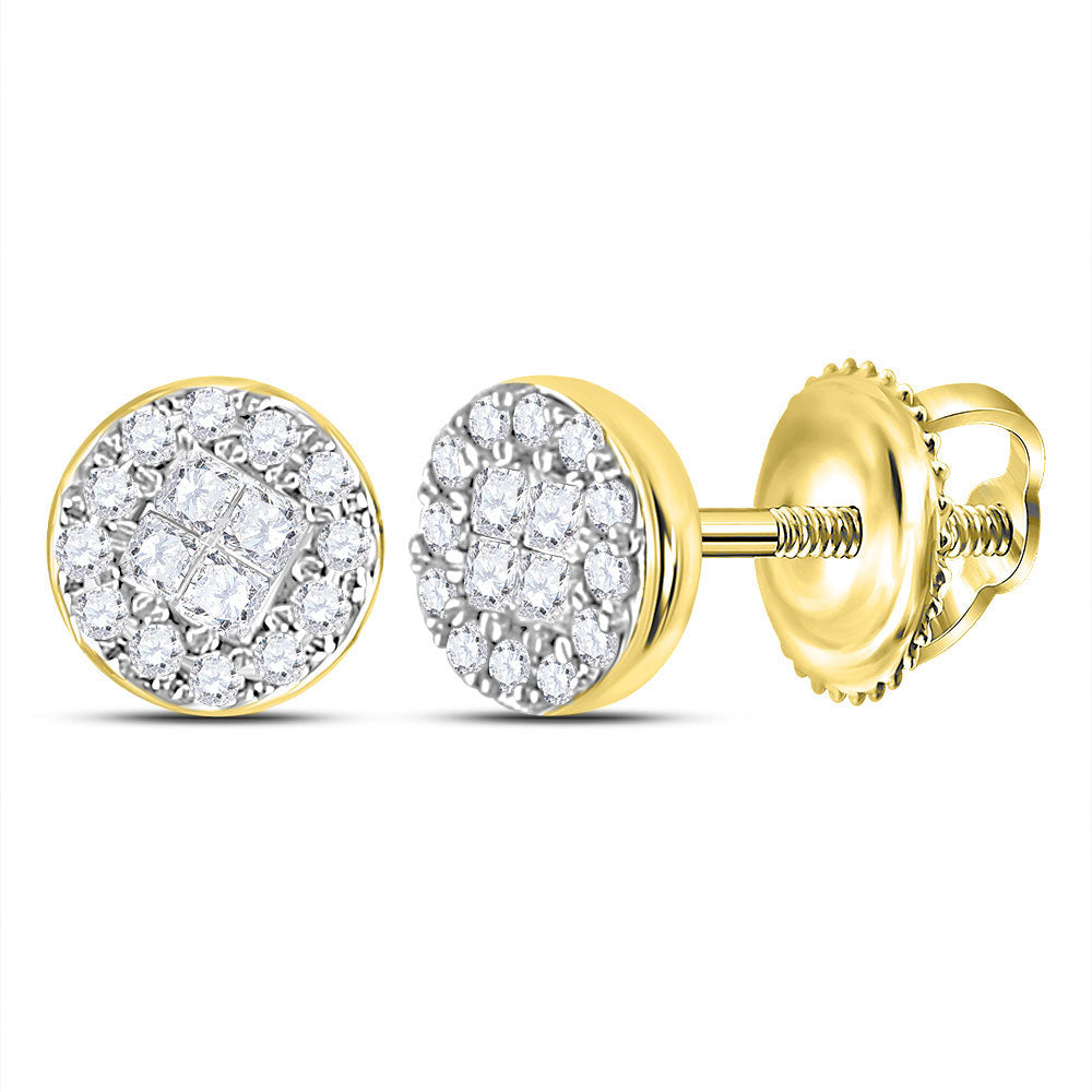 14kt Yellow Gold Womens Princess Round Diamond Cluster Earrings 1/6 Cttw