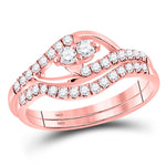 10kt Rose Gold Round Diamond 2-Stone Bridal Wedding Ring Band Set 1/2 Cttw