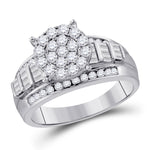 10kt White Gold Round Diamond Cluster Bridal Wedding Engagement Ring 1 Cttw