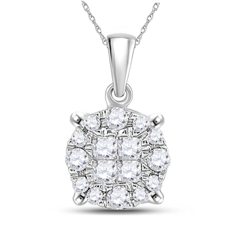 14kt White Gold Womens Princess Diamond Fashion Cluster Pendant 1/6 Cttw