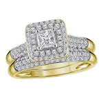 10kt Yellow Gold Princess Diamond Bridal Wedding Ring Band Set 1 Cttw