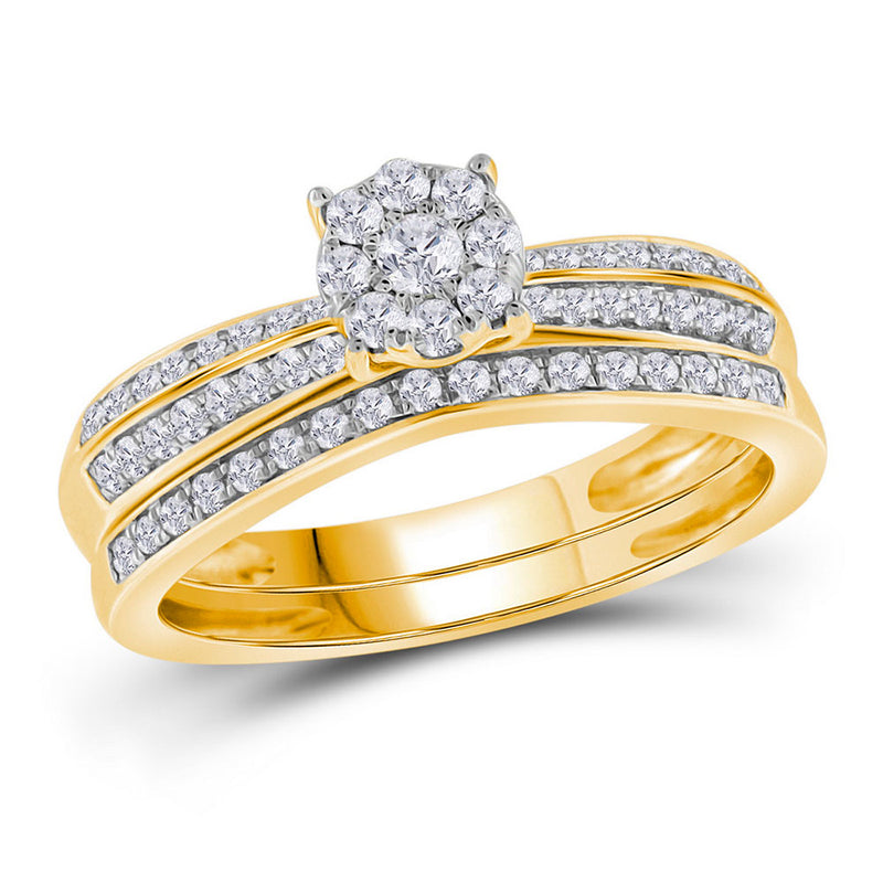 10kt Yellow Gold Round Diamond Bridal Wedding Ring Band Set 1/2 Cttw