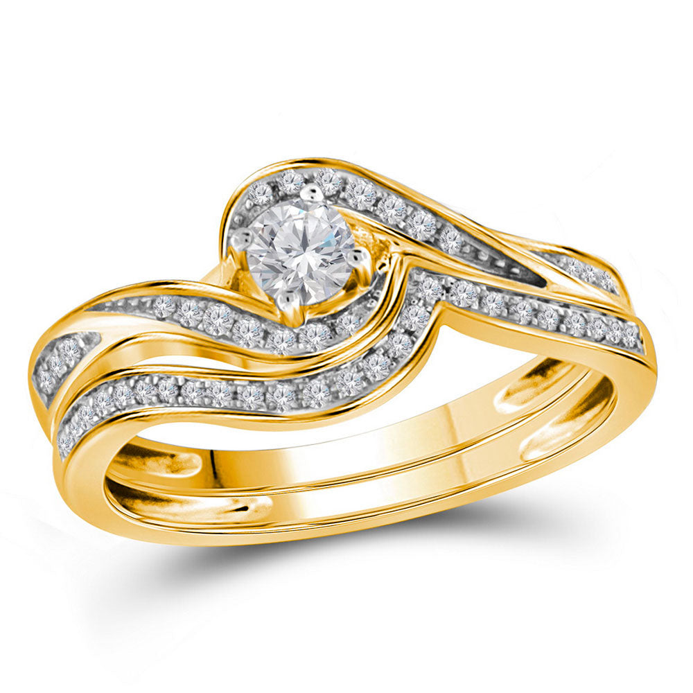 10kt Yellow Gold Round Diamond Bridal Wedding Ring Band Set 1/3 Cttw