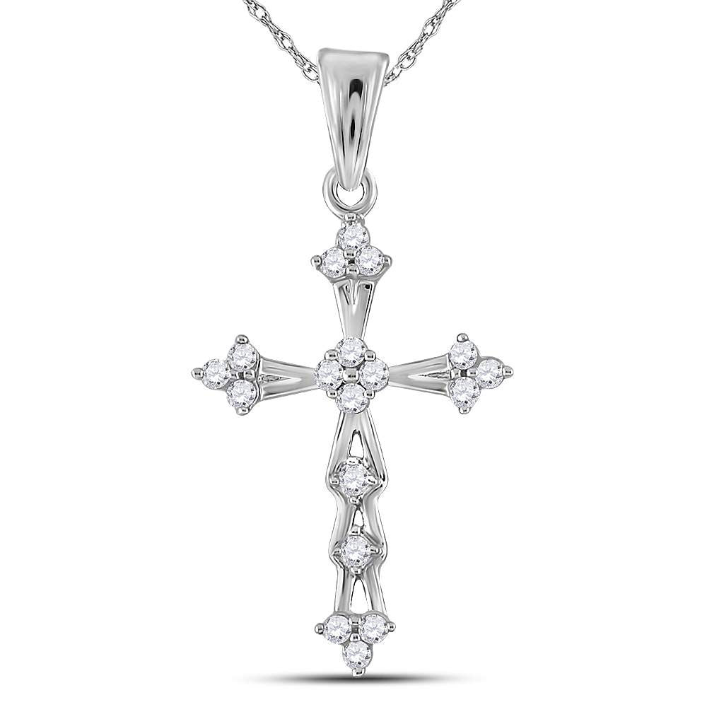 10kt White Gold Womens Round Diamond Flared Cross Pendant 1/5 Cttw