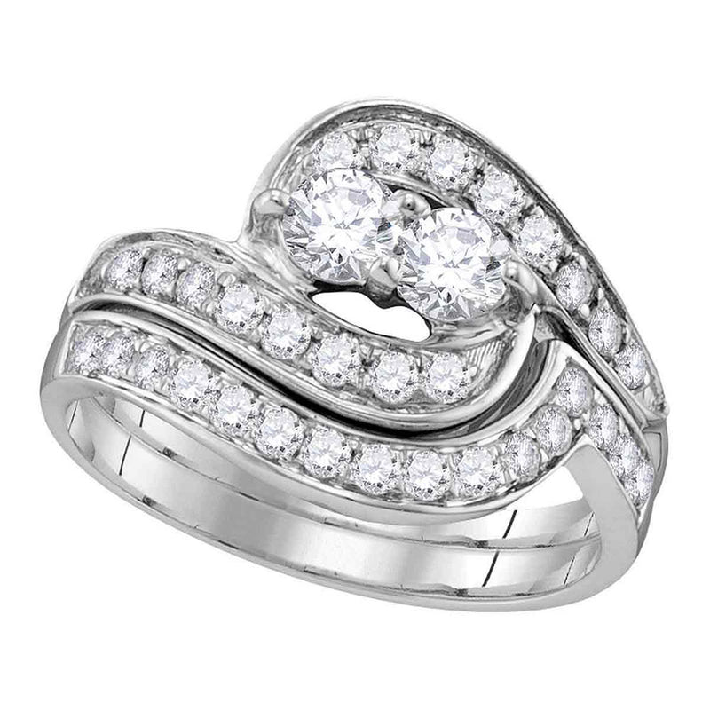 10kt White Gold Round Diamond 2-Stone Bridal Wedding Ring Band Set 1/2 Cttw