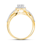 14kt Yellow Gold Heart Diamond Bridal Wedding Ring Band Set 7/8 Cttw