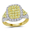 14kt Yellow Gold Womens Round Canary Yellow Diamond Rectangle Cluster Ring 1-7/8 Cttw