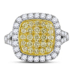 14kt Yellow Gold Womens Round Natural Yellow Diamond Cluster Ring 1-3/4 Cttw