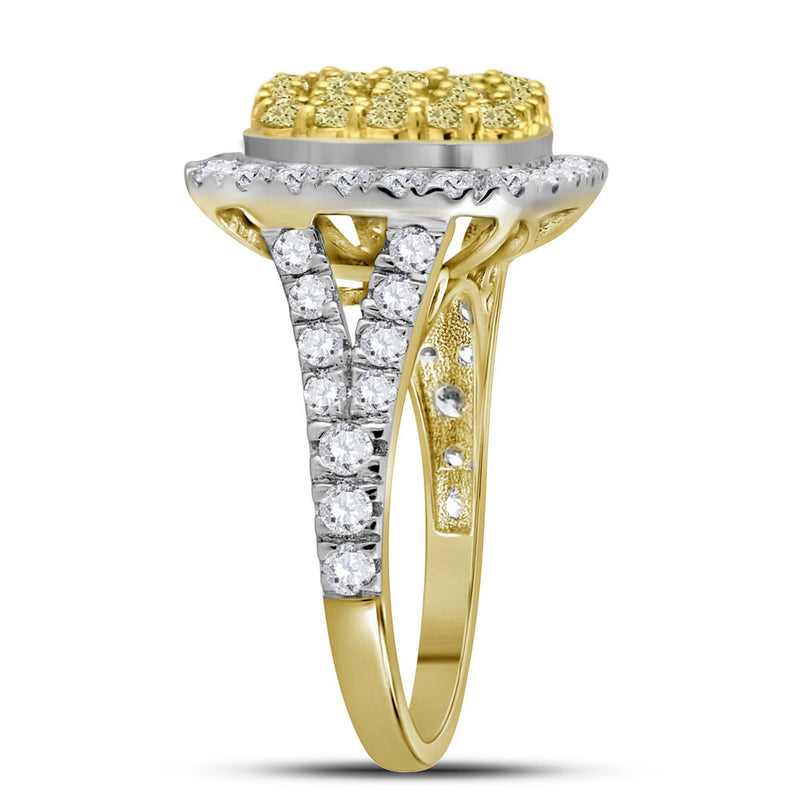 14kt Yellow Gold Womens Round Natural Yellow Diamond Cluster Ring 1-3/4 Cttw