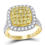 14kt Yellow Gold Womens Round Natural Yellow Diamond Cluster Ring 1-3/4 Cttw