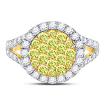 14kt Yellow Gold Womens Round Yellow Diamond Circle Frame Cluster Ring 1-5/8 Cttw