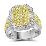 14kt White Gold Womens Round Canary Yellow Diamond Rectangle Cluster Ring 2-1/3 Cttw