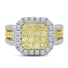 14kt White Gold Womens Round Canary Yellow Diamond Square Cluster Ring 1-3/4 Cttw