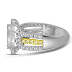 14kt White Gold Womens Round Canary Yellow Diamond Square Cluster Ring 1-3/4 Cttw