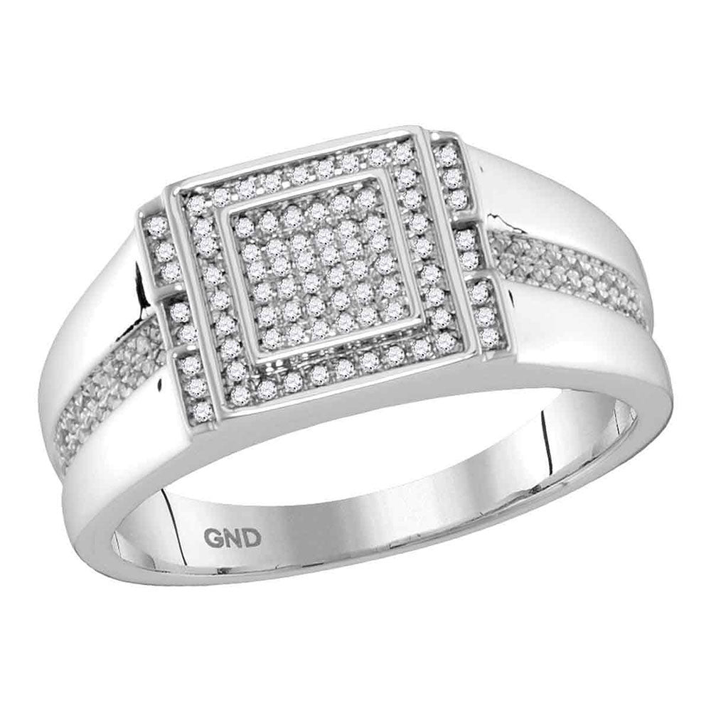 10kt White Gold Mens Round Diamond Square Ring 1/5 Cttw