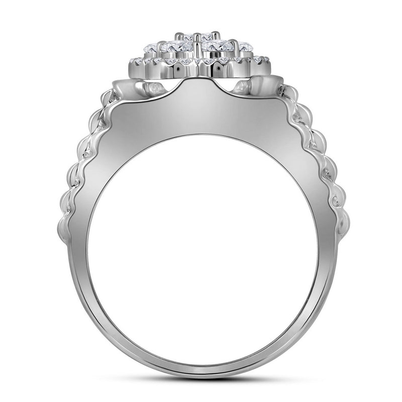 10kt White Gold Mens Round Diamond Scalloped Cluster Ring 1 Cttw