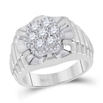 10kt White Gold Mens Round Diamond Scalloped Cluster Ring 1 Cttw