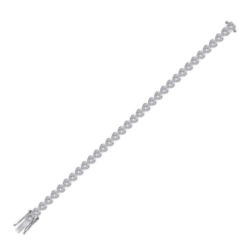 Sterling Silver Womens Round Diamond Heart Tennis Bracelet 1 Cttw