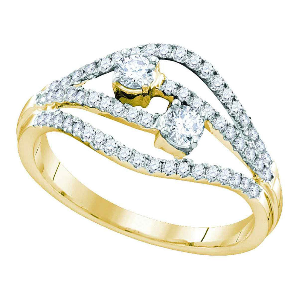 14kt Yellow Gold Round Diamond 2-stone Bridal Wedding Engagement Ring 1/2 Cttw