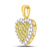 14kt Yellow Gold Womens Round Yellow Diamond Heart Frame Pendant 7/8 Cttw