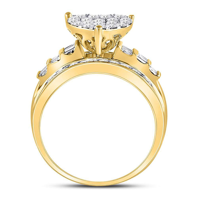 10kt Yellow Gold Round Diamond Heart Cluster Bridal Wedding Engagement Ring 1 Cttw