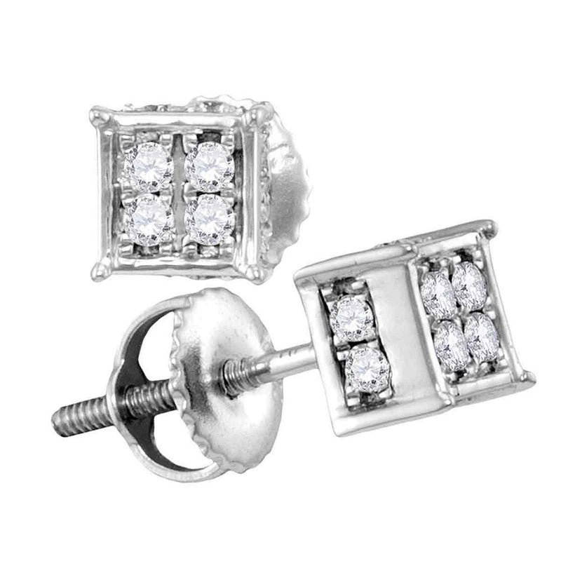 10kt White Gold Womens Round Diamond Square Cluster Earrings 1/4 Cttw