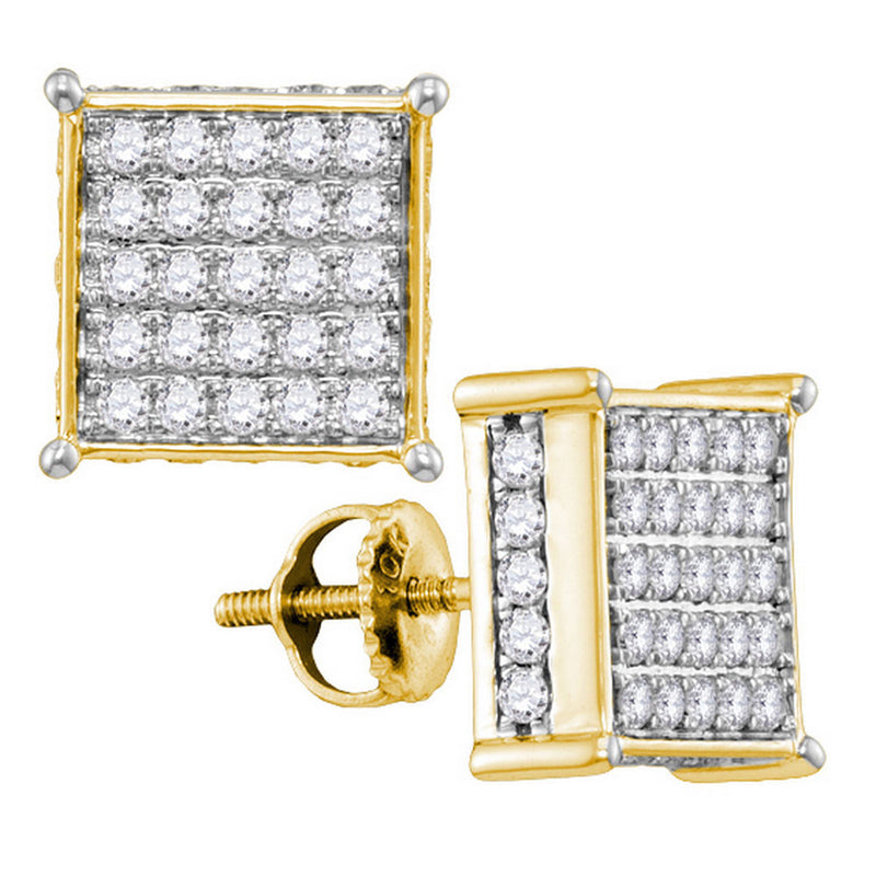 10kt Yellow Gold Womens Round Diamond Square Earrings 1 Cttw