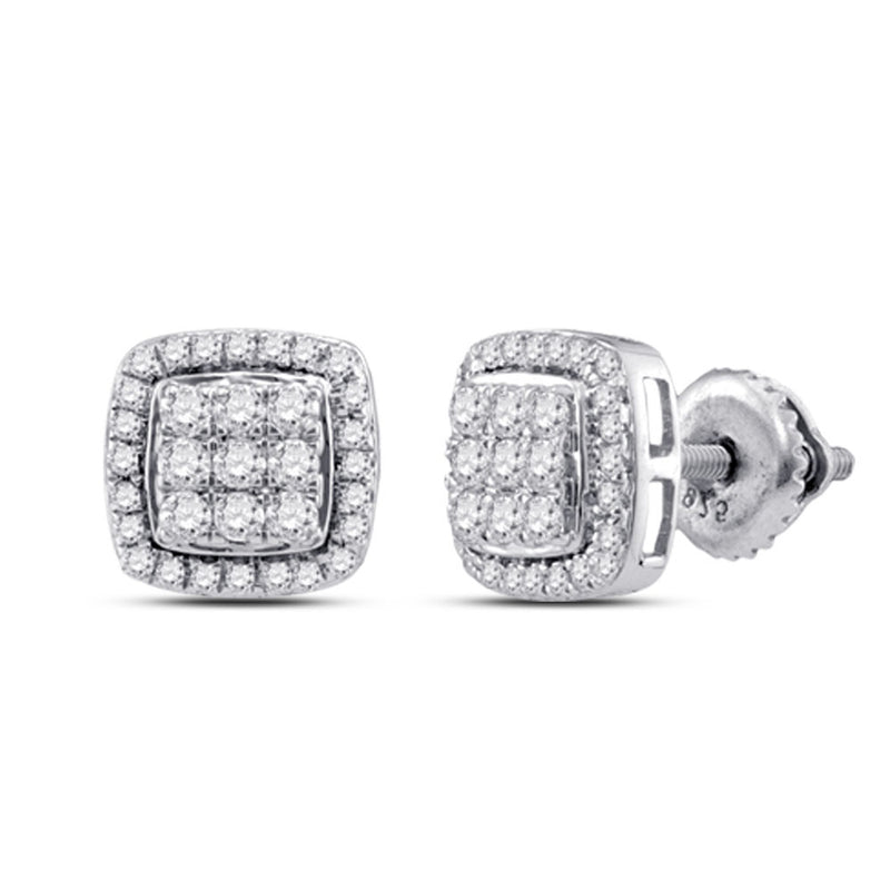 10kt White Gold Womens Round Diamond Square Cluster Earrings 1/2 Cttw