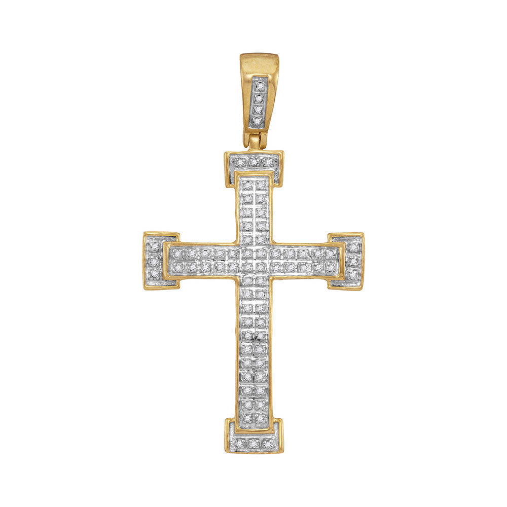 10kt Yellow Gold Mens Round Diamond Roman Cross Religious Charm Pendant 1/5 Cttw