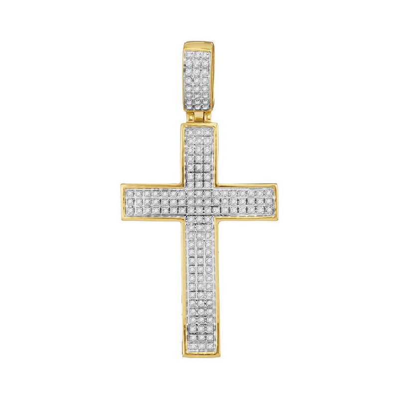 10kt Yellow Gold Mens Round Diamond Cross Charm Pendant 1/2 Cttw