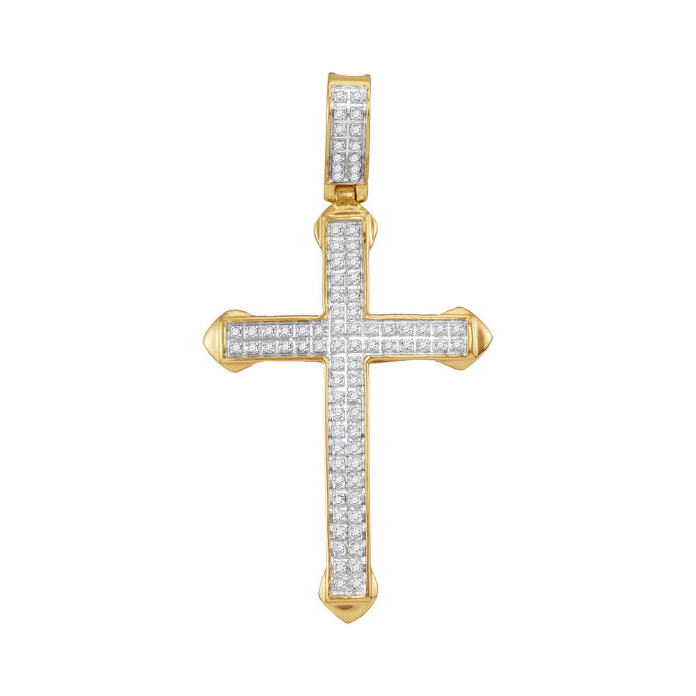 10kt Yellow Gold Mens Round Diamond Cross Charm Pendant 1/4 Cttw