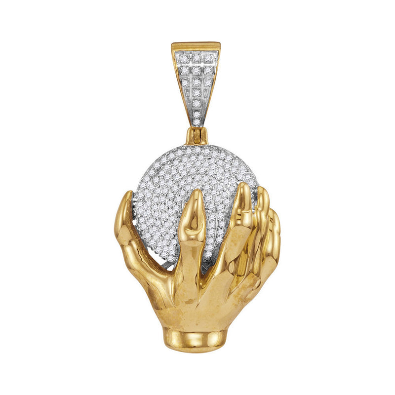 10kt Yellow Gold Mens Round Diamond Hand World Cluster Charm Pendant 3/4 Cttw