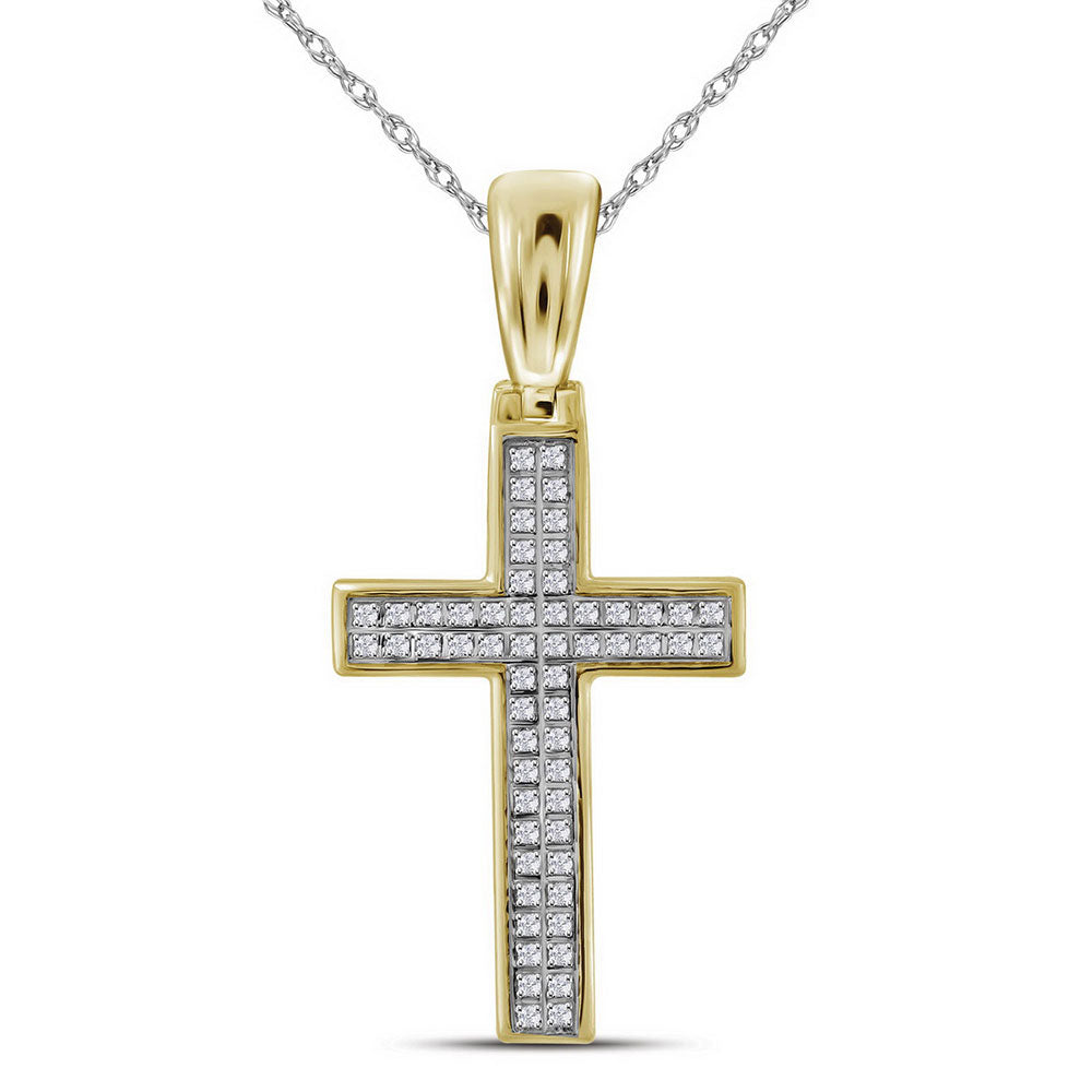 10kt Yellow Gold Mens Round Diamond Small Cross Charm Pendant 1/6 Cttw