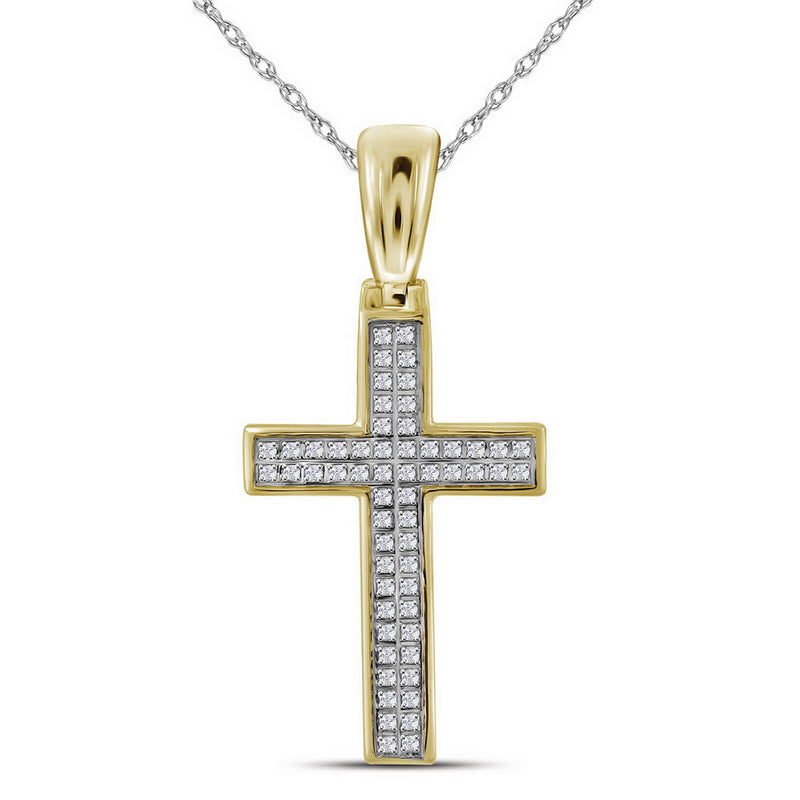 10kt Yellow Gold Mens Round Diamond Small Cross Charm Pendant 1/6 Cttw