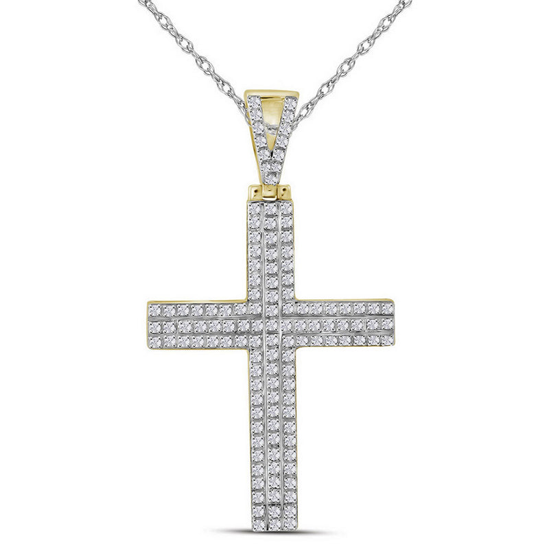 10kt Yellow Gold Mens Round Diamond Cross Charm Pendant 1/3 Cttw