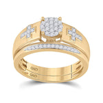 10kt Yellow Gold Diamond Cluster Cross Bridal Wedding Ring Band Set 1/4 Cttw