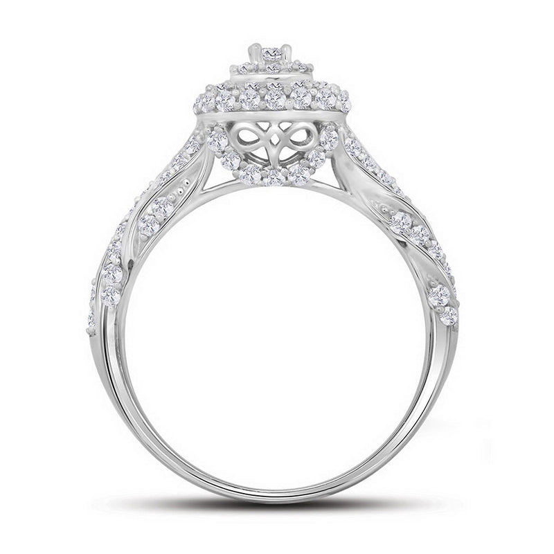 10kt White Gold Round Diamond Solitaire Halo Bridal Wedding Engagement Ring 3/4 Cttw