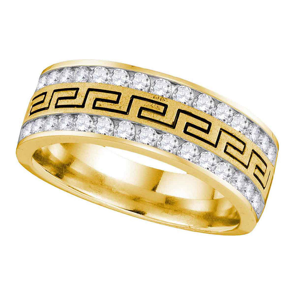 14kt Yellow Gold Mens Round Diamond Grecco Double Row Wedding Band Ring 3/4 Cttw