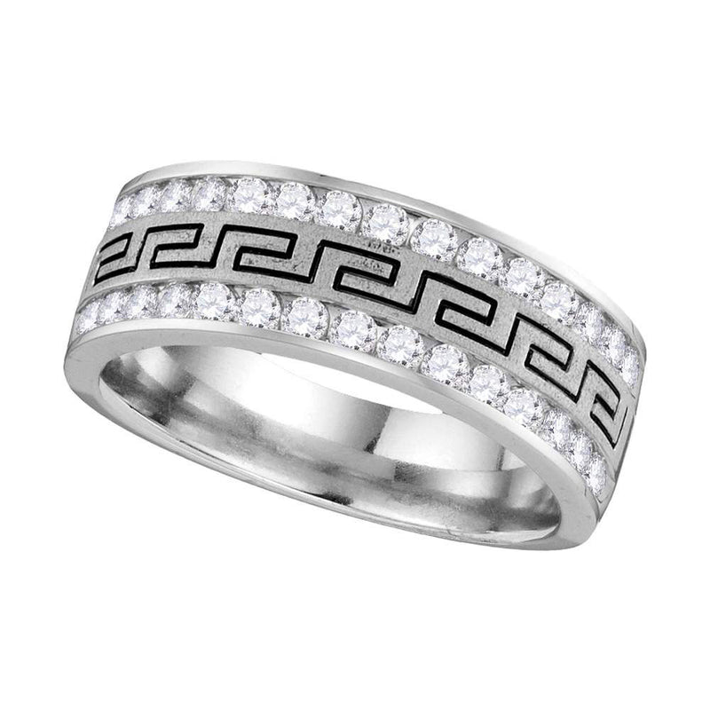 14k White Gold Mens Round Diamond Grecco Wedding Anniversary Band 3/4 Cttw