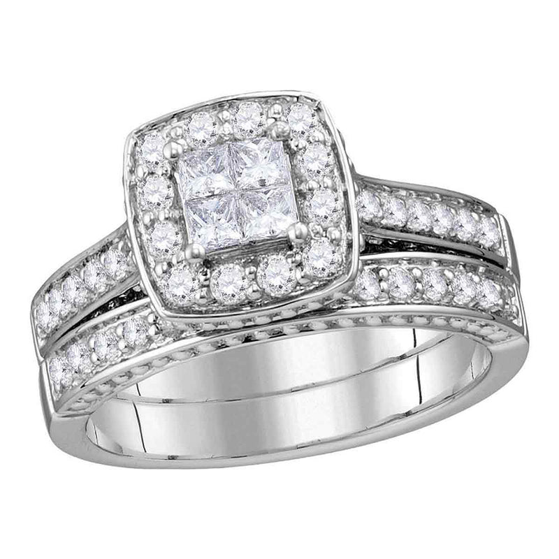 14kt White Gold Princess Diamond Bridal Wedding Ring Band Set 1 Cttw