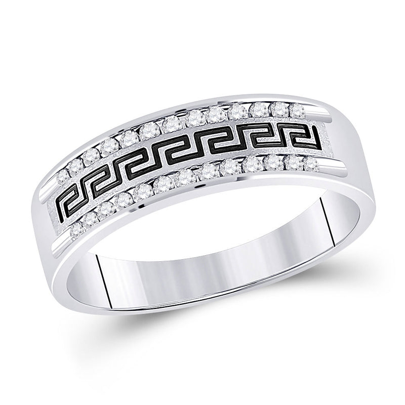 14kt White Gold Mens Round Diamond Grecco Wedding Band Ring 1/4 Cttw