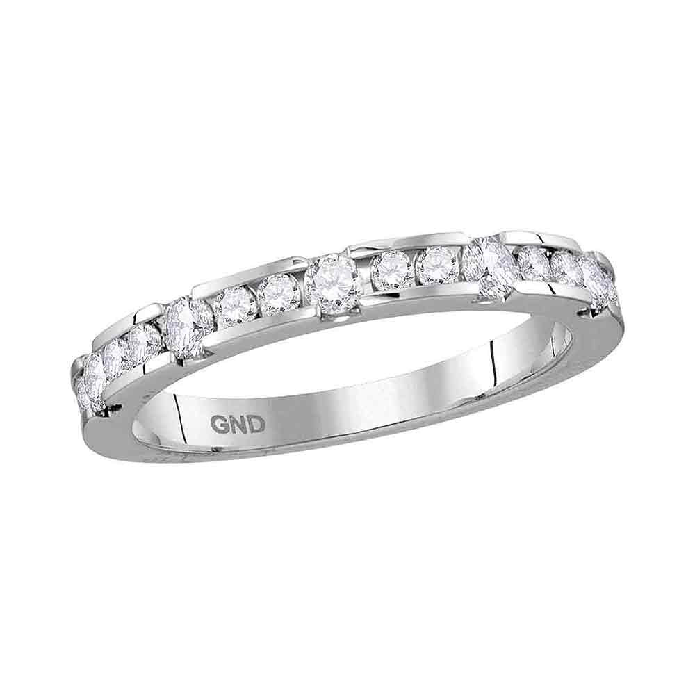 14kt White Gold Womens Round Diamond Wedding Band Ring 1/2 Cttw