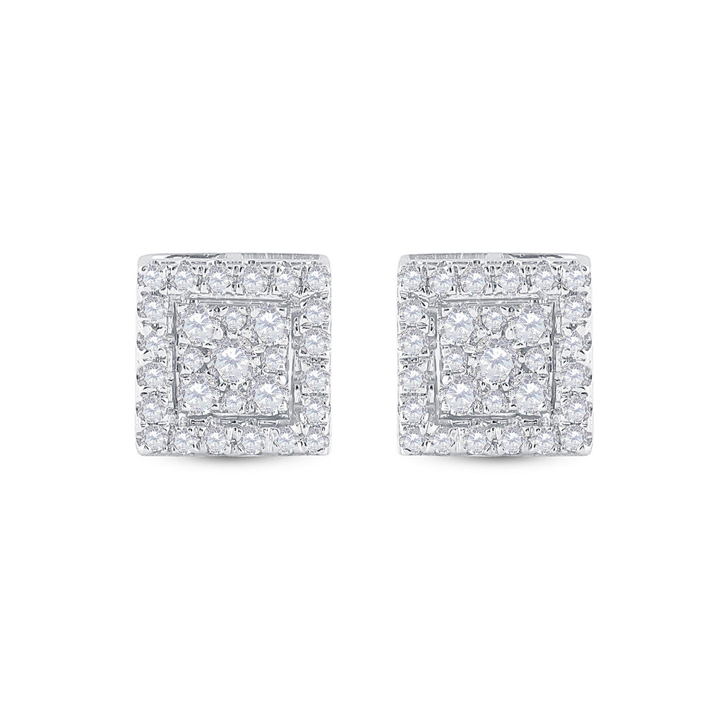 10kt White Gold Womens Round Diamond Square Cluster Stud Earrings 1/2 Cttw